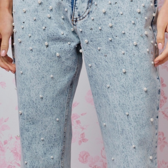 Rareraw “ Daisy ” Rareraw Pearl and Rhinestone EMBELLISHED DENIM JEANS 39 - Picture 4 of 6